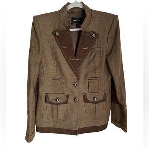 BCBG MAXAZRIA WOOL HEATHER OLIVE MILITARY BLAZER